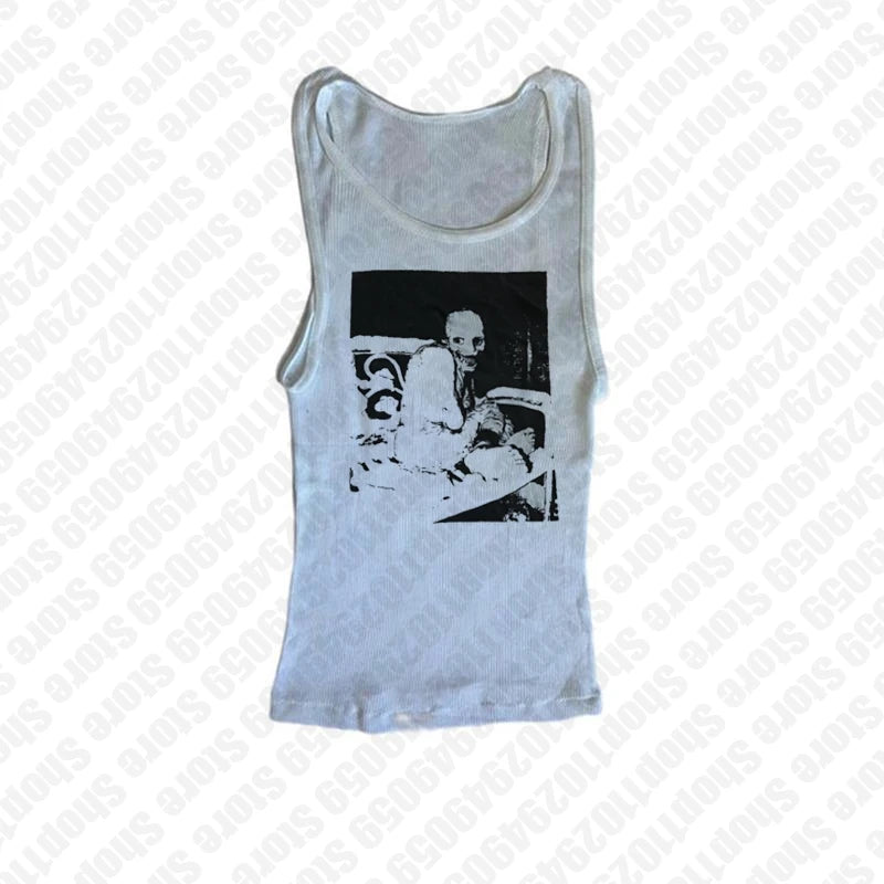 2000s Tops Gothic Emo Girls Camisole Tops Printing Grunge Crop Tops Y2k Clothes Vintage Punk Women's Corset Tank Top Baby Tees
