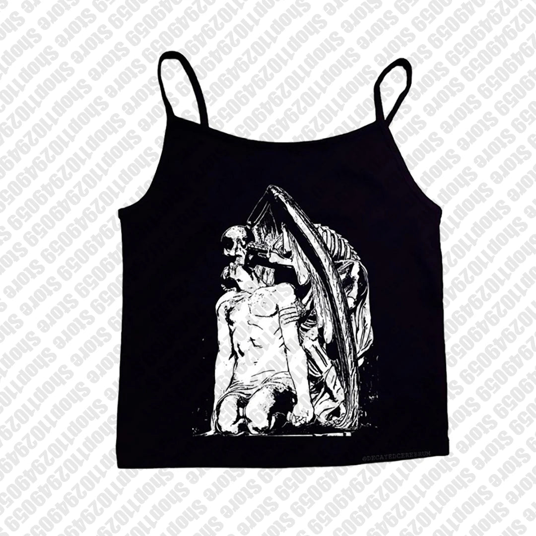 2000s Tops Gothic Emo Girls Camisole Tops Printing Grunge Crop Tops Y2k Clothes Vintage Punk Women's Corset Tank Top Baby Tees