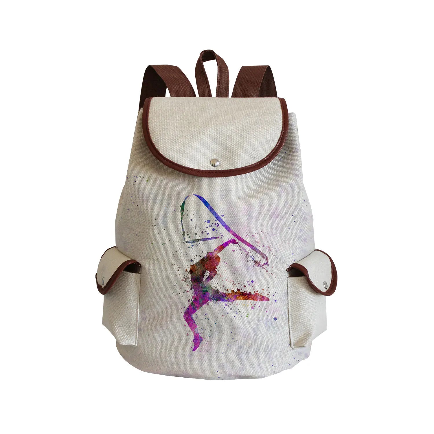 Watercolor Gymnastics Art Print Backpack Women Drawstring Bags Pretty Girls Daypack Gymnast Storage Bag for Travel Gift Portable