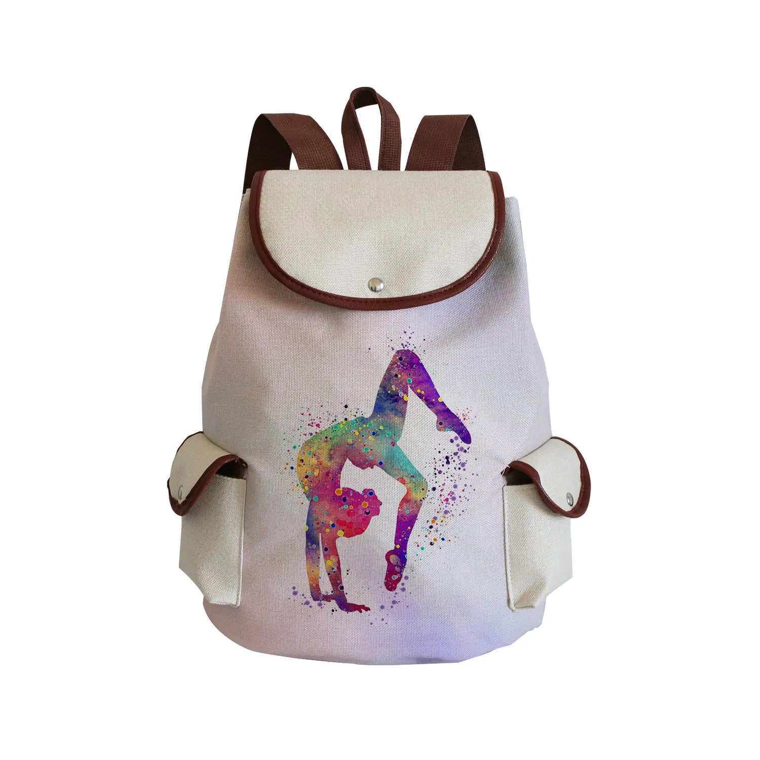 Watercolor Gymnastics Art Print Backpack Women Drawstring Bags Pretty Girls Daypack Gymnast Storage Bag for Travel Gift Portable