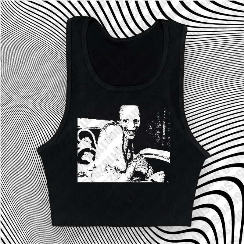 2000s Tops Gothic Emo Girls Camisole Tops Printing Grunge Crop Tops Y2k Clothes Vintage Punk Women's Corset Tank Top Baby Tees