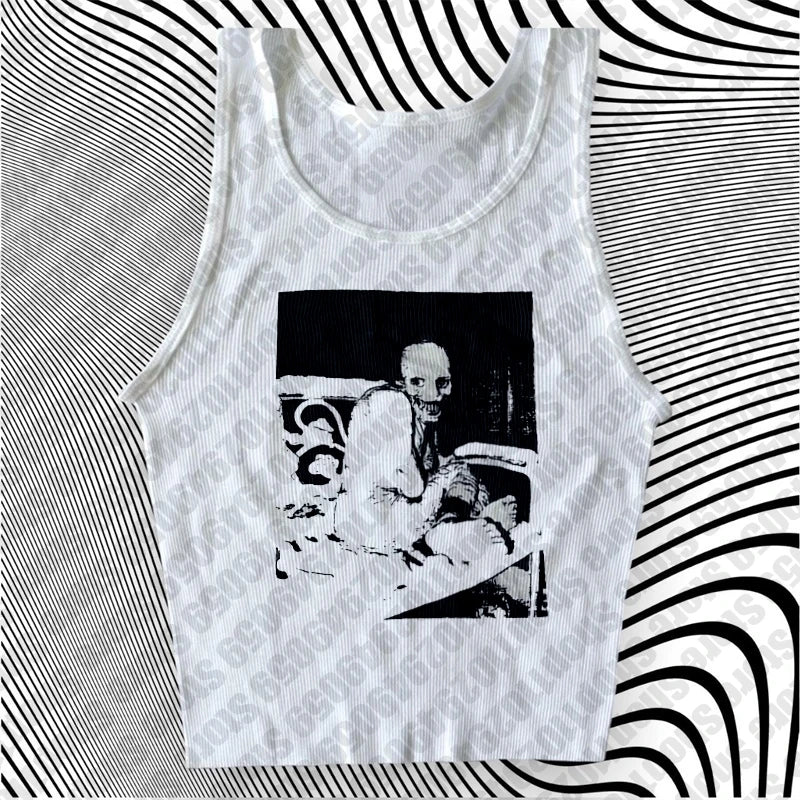 2000s Tops Gothic Emo Girls Camisole Tops Printing Grunge Crop Tops Y2k Clothes Vintage Punk Women's Corset Tank Top Baby Tees
