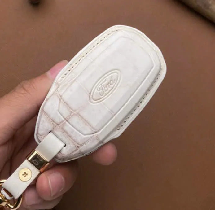 Car Accessories Fashion Protector Genuine Croco Leather Cover Key Cases for Ford Car Series Handmade Alligator Car Key Case
