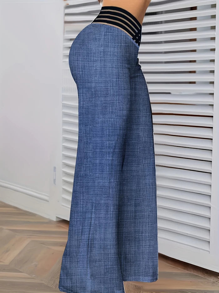 Women Wide Leg Flared Pants 2024 New Y2k Casual Crisscross Sheer Mesh Patch High Waist Trousers Elegant Streetwear Work Pants