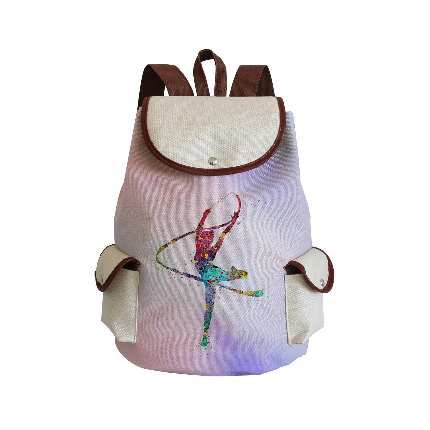 Watercolor Gymnastics Art Print Backpack Women Drawstring Bags Pretty Girls Daypack Gymnast Storage Bag for Travel Gift Portable