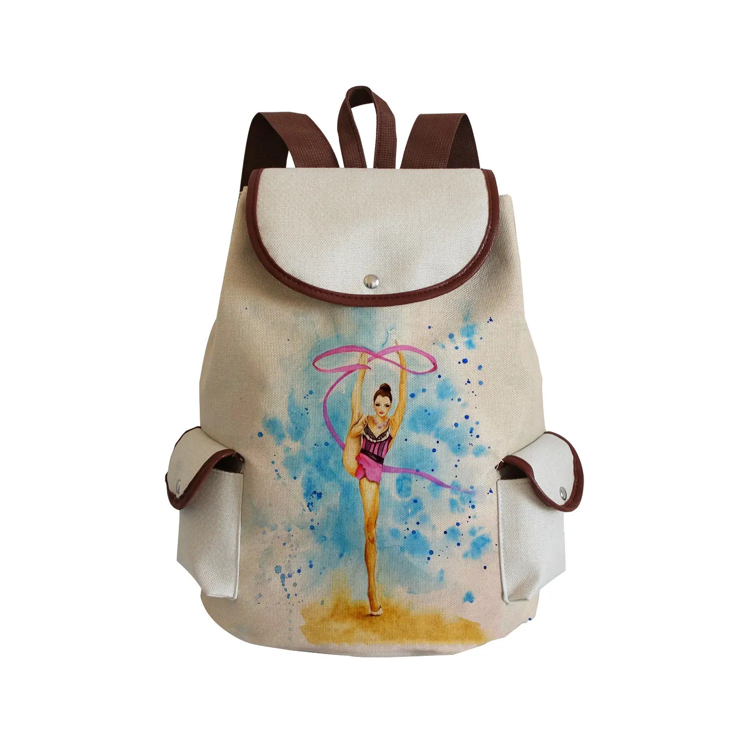 Watercolor Gymnastics Art Print Backpack Women Drawstring Bags Pretty Girls Daypack Gymnast Storage Bag for Travel Gift Portable