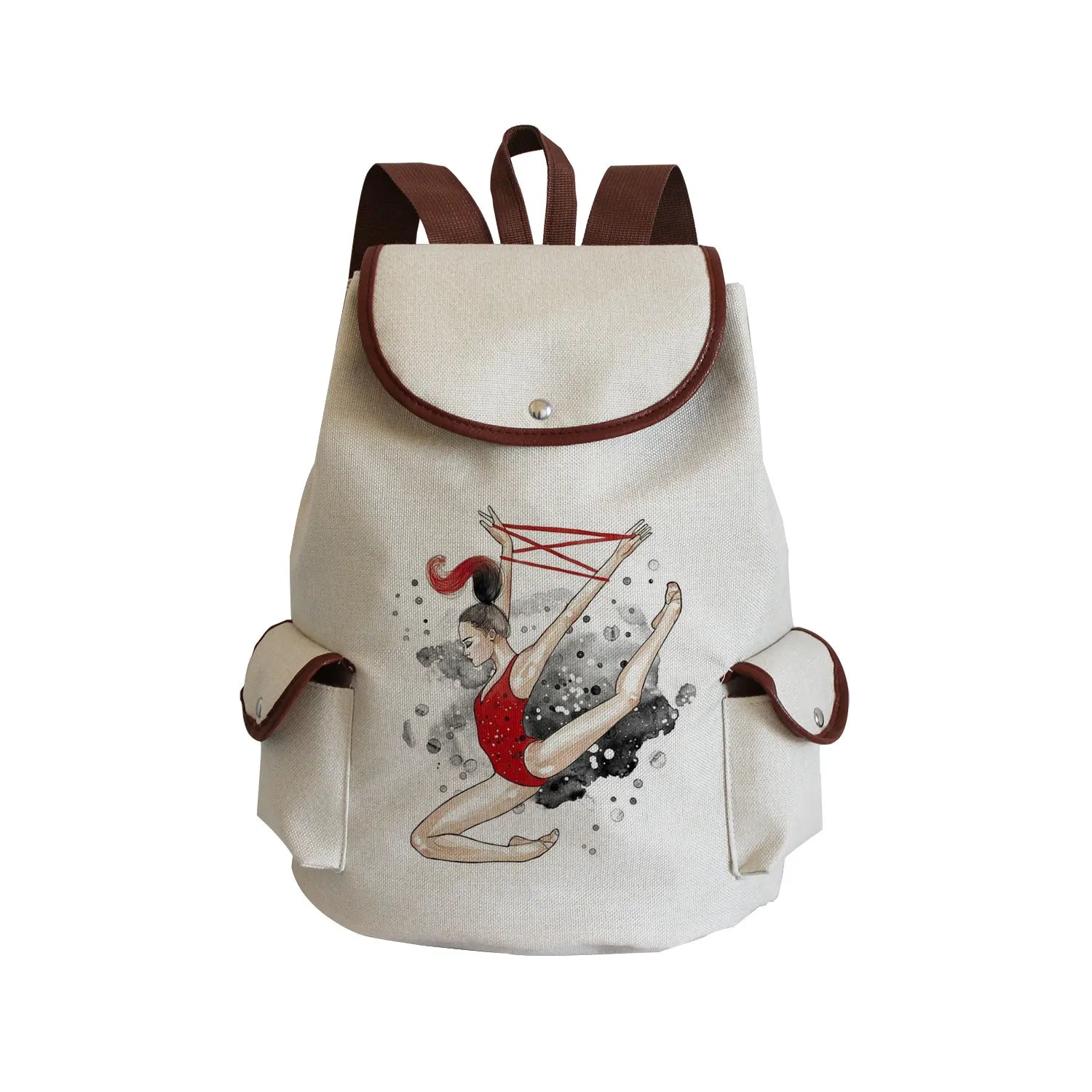 Watercolor Gymnastics Art Print Backpack Women Drawstring Bags Pretty Girls Daypack Gymnast Storage Bag for Travel Gift Portable