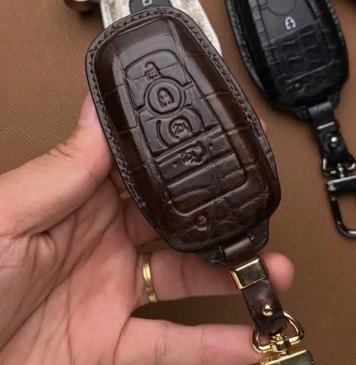 Car Accessories Fashion Protector Genuine Croco Leather Cover Key Cases for Ford Car Series Handmade Alligator Car Key Case