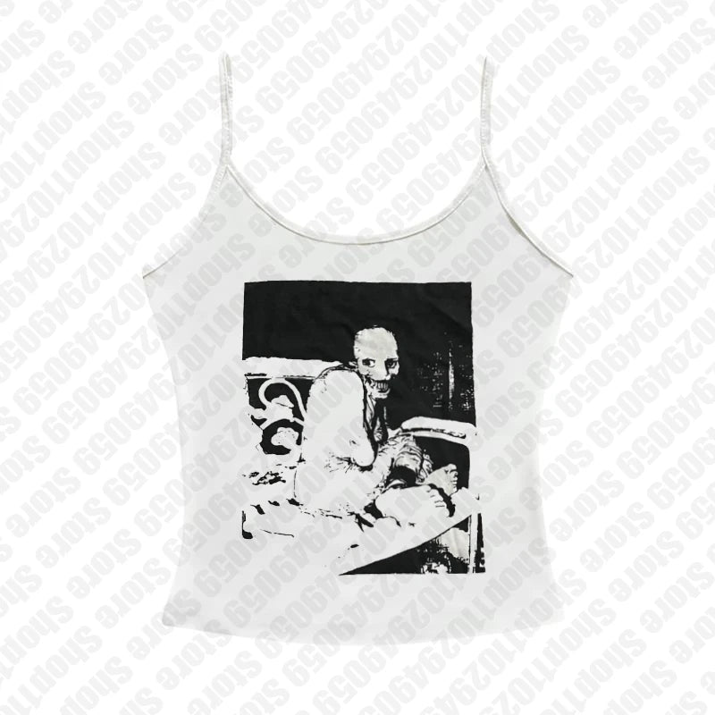 2000s Tops Gothic Emo Girls Camisole Tops Printing Grunge Crop Tops Y2k Clothes Vintage Punk Women's Corset Tank Top Baby Tees