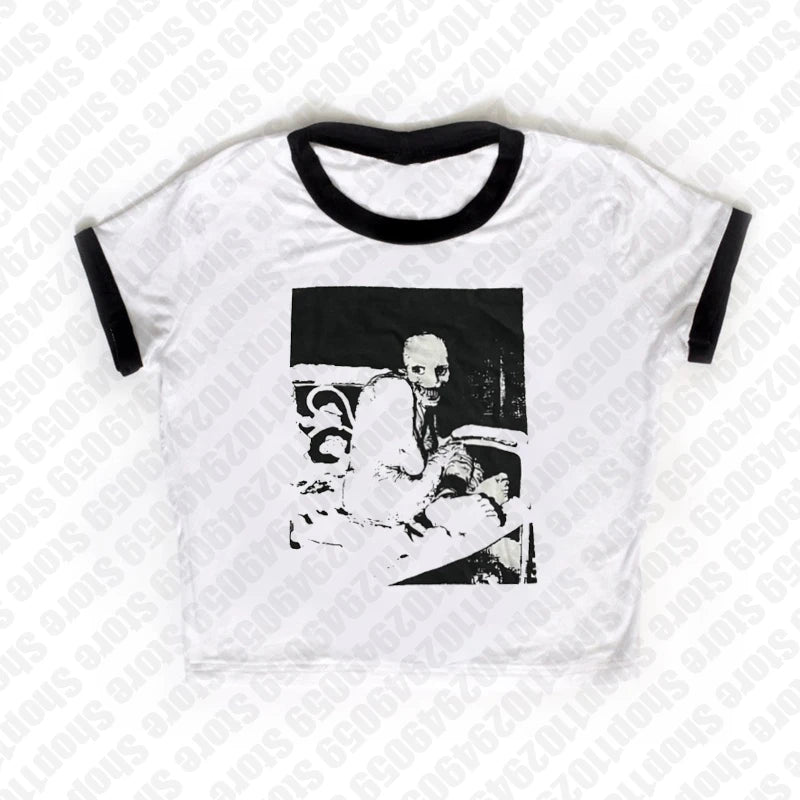 2000s Tops Gothic Emo Girls Camisole Tops Printing Grunge Crop Tops Y2k Clothes Vintage Punk Women's Corset Tank Top Baby Tees