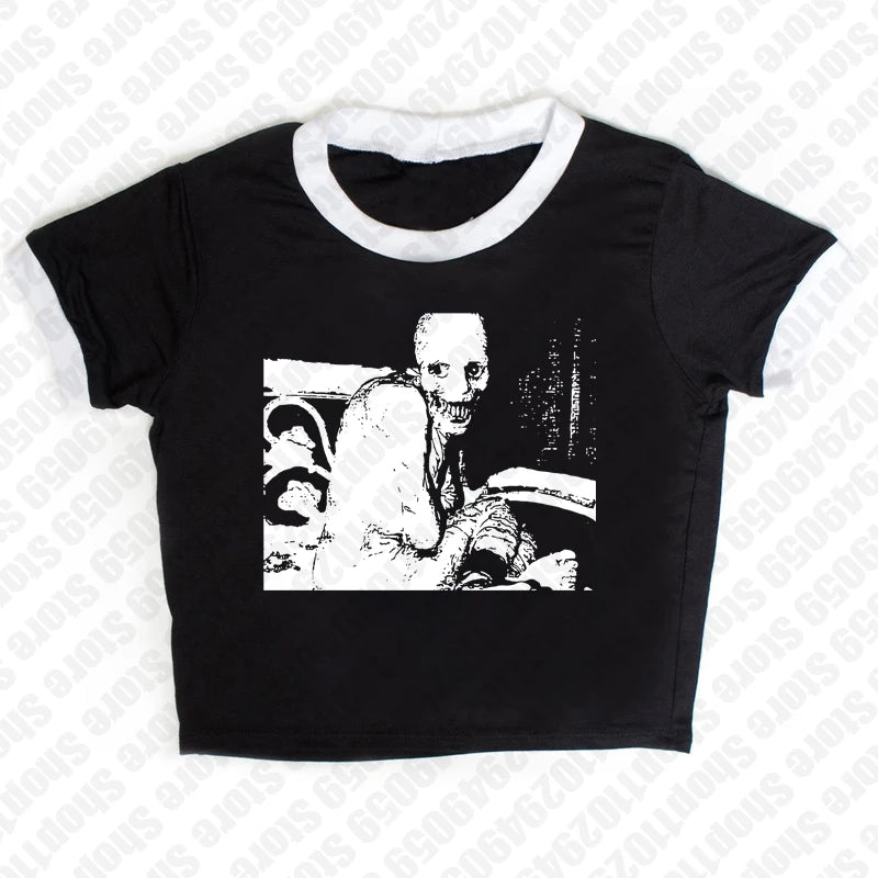 2000s Tops Gothic Emo Girls Camisole Tops Printing Grunge Crop Tops Y2k Clothes Vintage Punk Women's Corset Tank Top Baby Tees