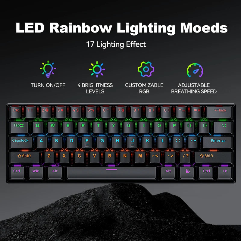 Full Keys Hotswappable Russian Layout Mechanical Keyboard Gaming Customized OEM Keyboard 63keys TKL Wired Keyboard for PC Laptop