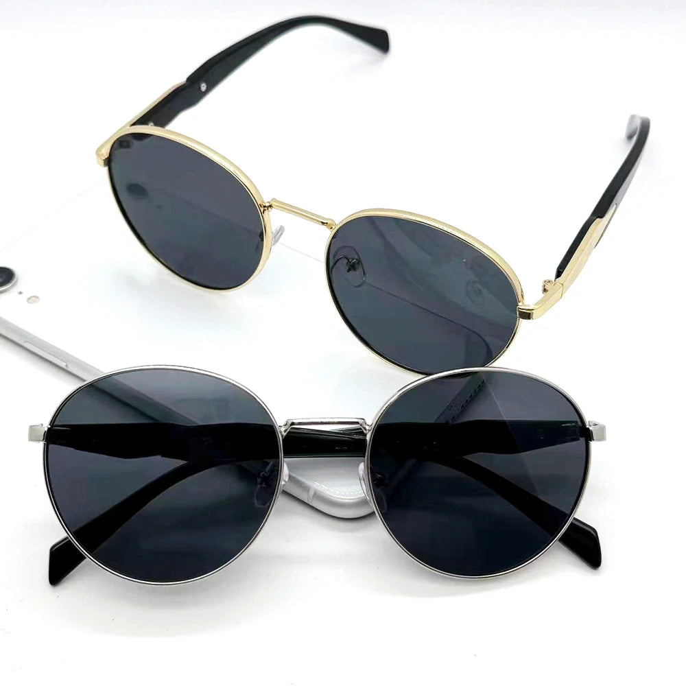 Hot Selling Luxury High End Women's Fashion Gold Border Full Rim Oval Sunglasses with Anti-Reflective Lenses % UV Protection