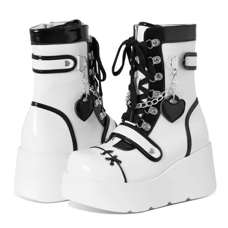 Thick Bottom Boots 2025 New Punk Thick Bottom Middle Boots Women's European and American Cute Hot Girl Motorcycle Boots