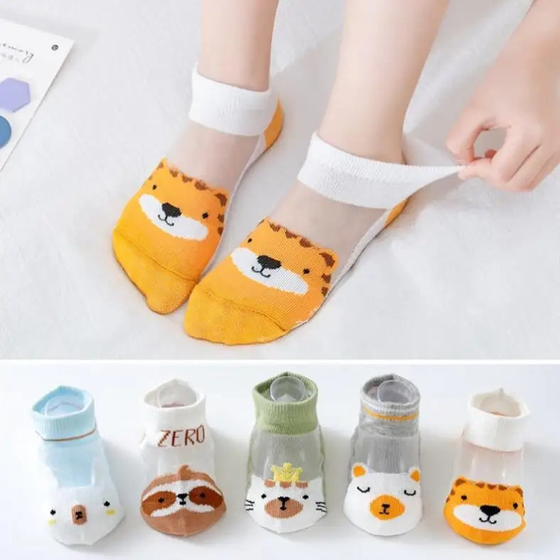 Girls Summer Mesh Thin Sock Cotton Baby Short Socks 5 Pairs Toddler Boys Kids Children Colorful Socks 5 pairs WMF043