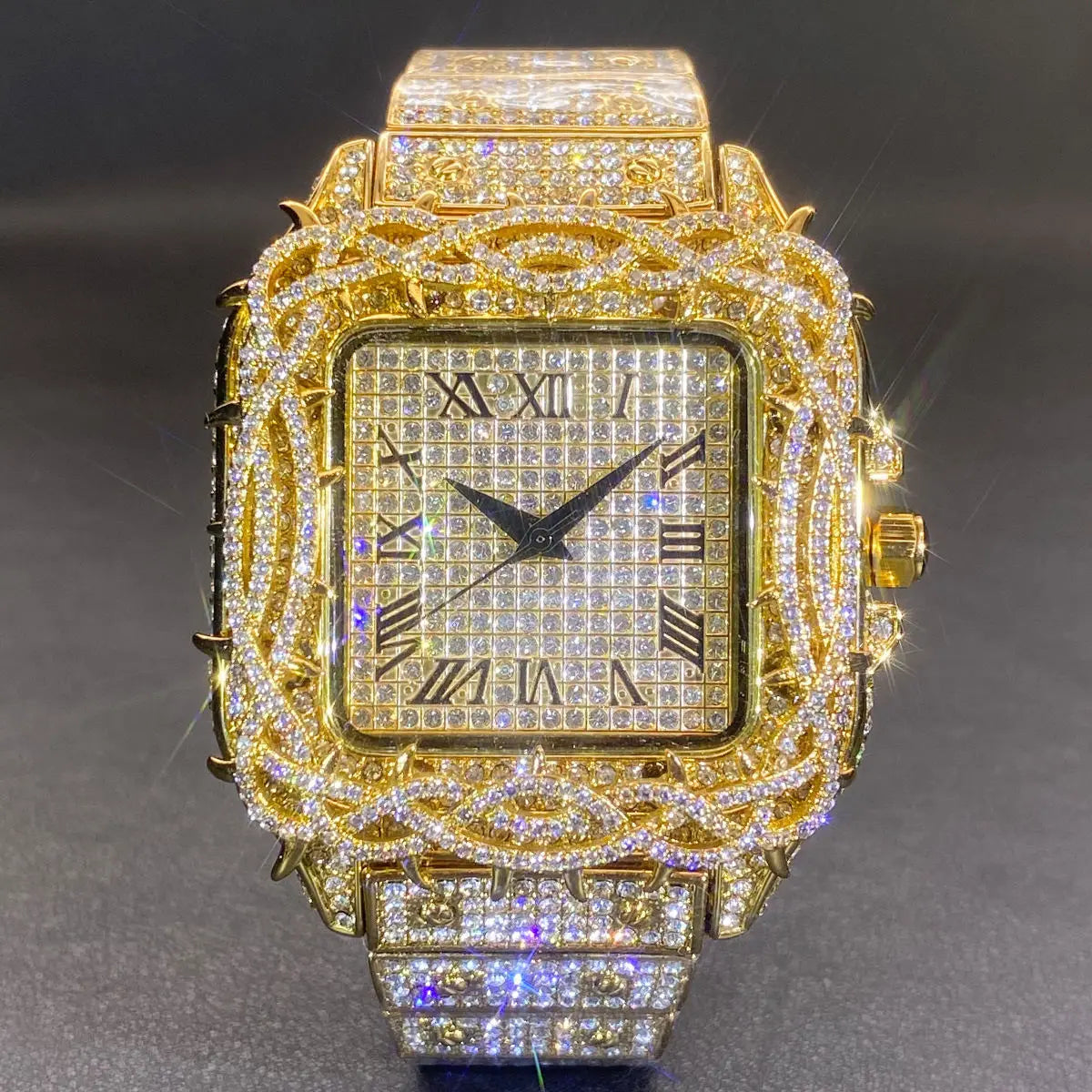 Men's Moissanite Diamond Quartz Watch Hip-hop Ice Thorn Dial Inlaid Zircon Square Full Diamond Waterproof Mechanical watches