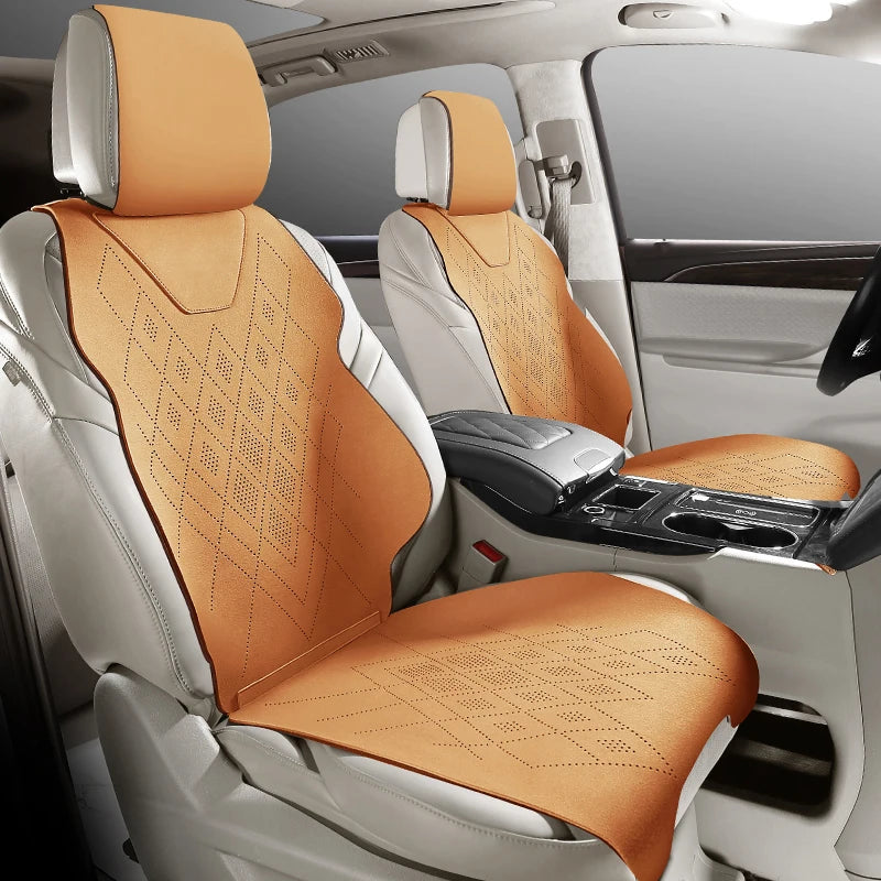 Universal Fit Car Accessories Suede Saddle Seat Cushion Pad Half Covered for 90% Sedan SUV Suede Set Cover Only 2 Front Seats