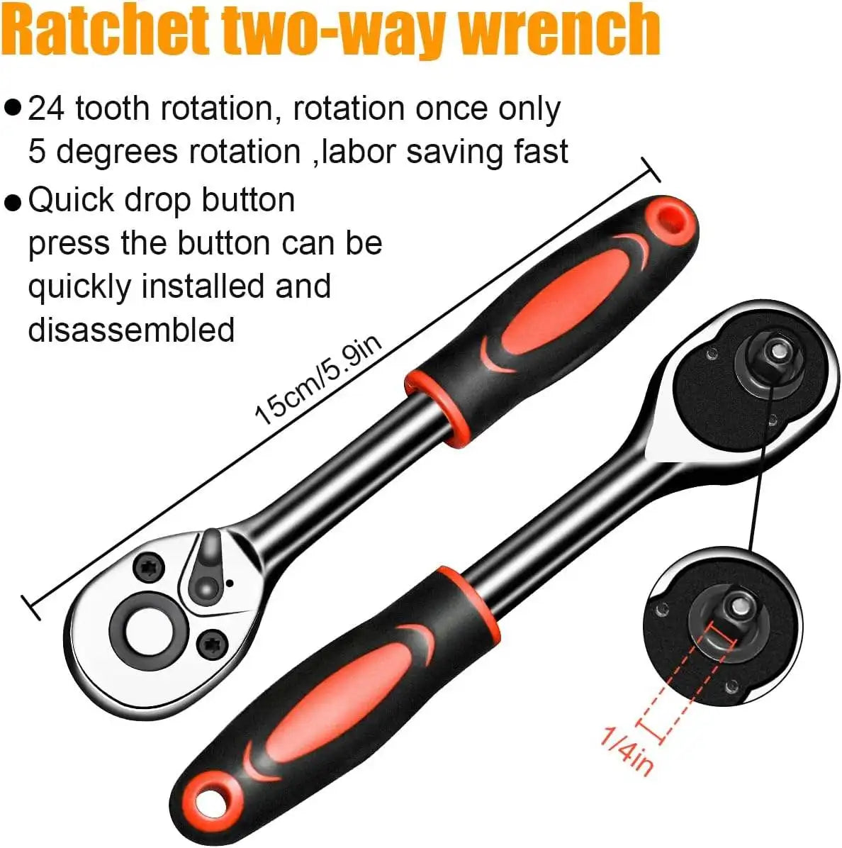 46PCS Master Mechanic Tool Kit with 3/8" Ratchet, SAE/Metric Sockets, Torx/Hex Bits, Extension Bars - Professional Grade -001