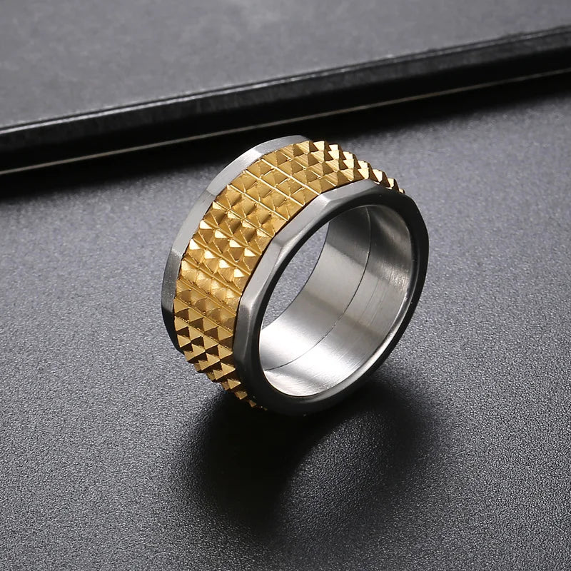 Fongten 12mm Rivet Pyramid Rings For Women Men Stainless Steel Hip Hop Anillos Hombres Classic Charm Ring Jewelry Christmas Gift
