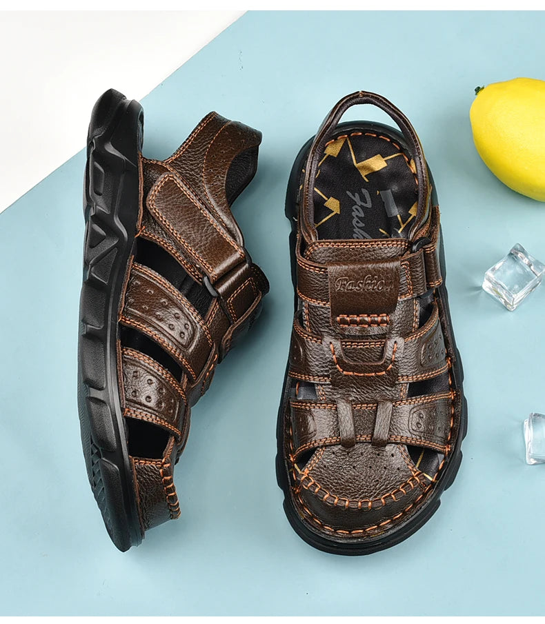 Genuine Leather Casual Shoes For Men High Quality Classic Men Sandals Summer Outdoor Walking Men Sneakers Breathable Men Sandals