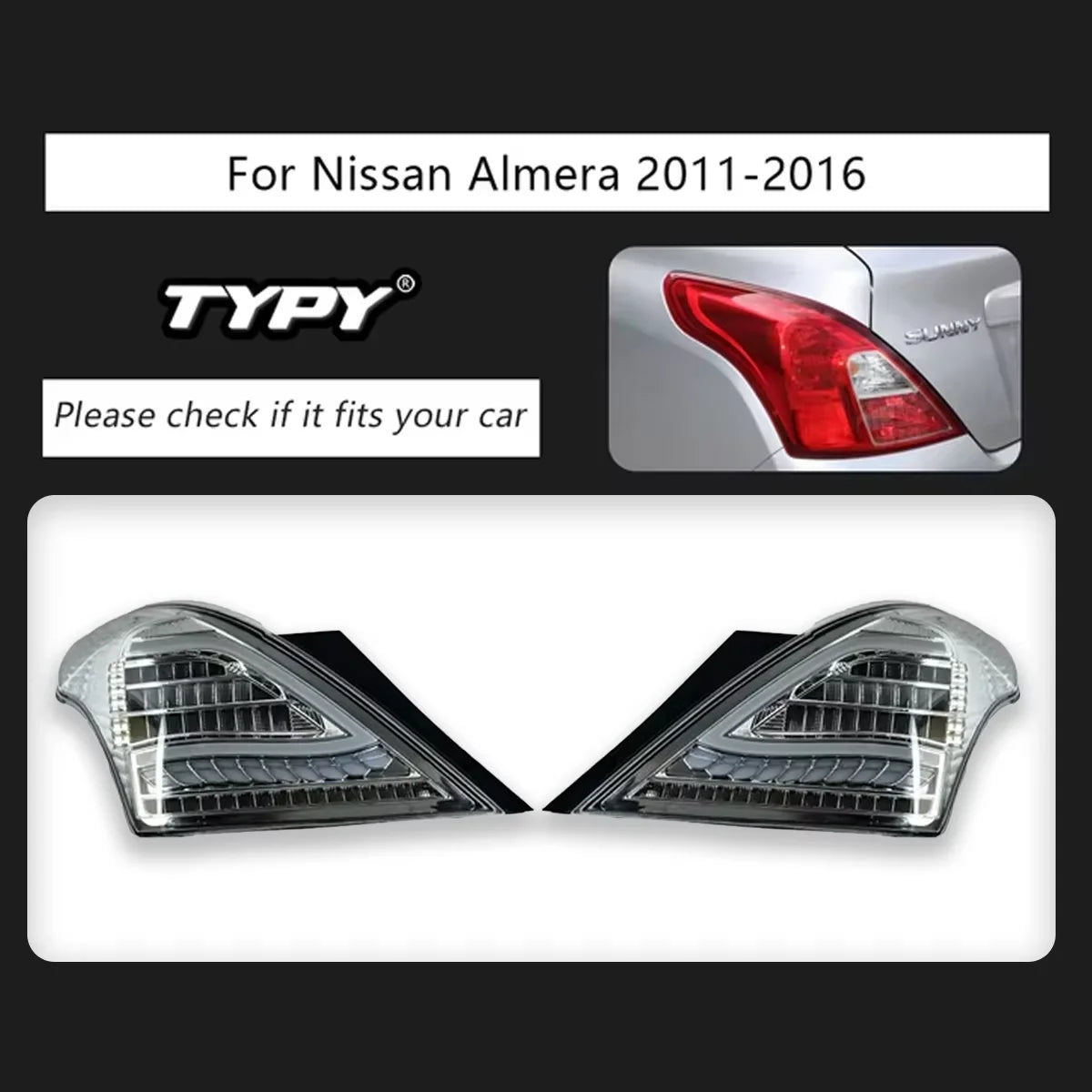 TYPY Car Lights for Nissan Almera Taillght 2011-2016 LED Car Lamps Daytime Running Lights Dynamic Turn Signals Car Accessories
