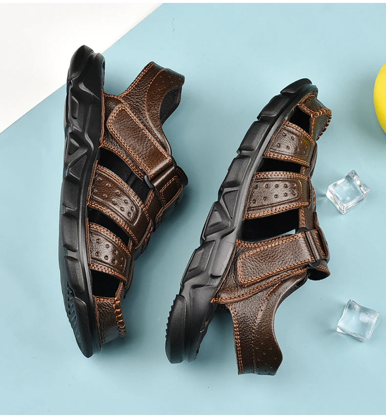 Genuine Leather Casual Shoes For Men High Quality Classic Men Sandals Summer Outdoor Walking Men Sneakers Breathable Men Sandals