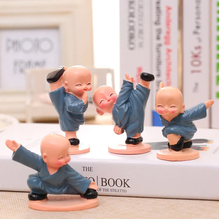 Kung Fu Four Small Monk Ornaments Epoxy Resin Artistic Car Accessories Cute Creative Doll Jewelry Decoration