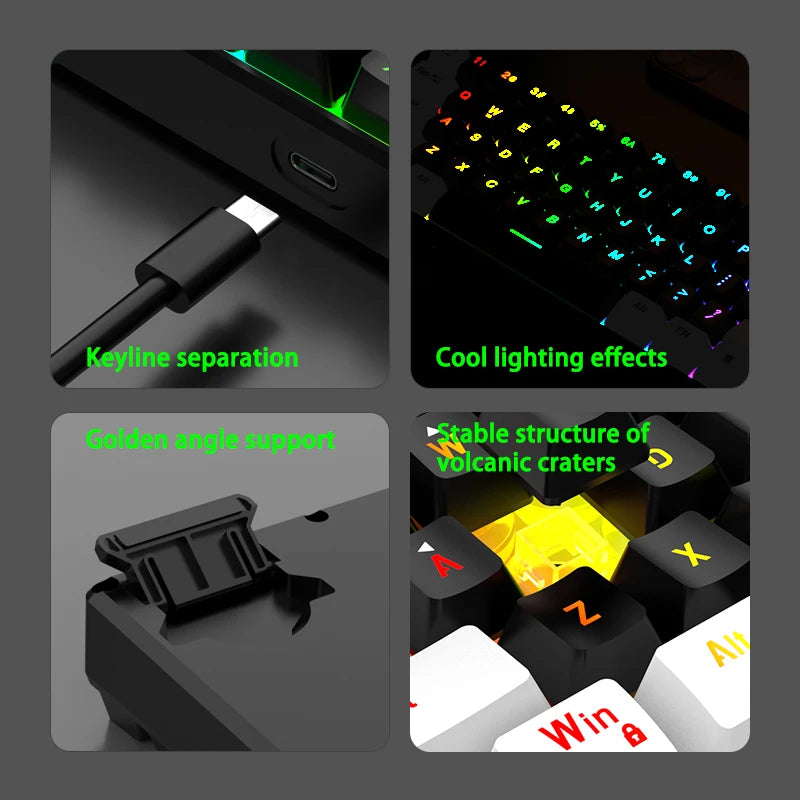 Hot Selling Portable 61 Key Gaming Keyboard 60% Gamer RGB Backlit Wired Mechanical Feel Keyboard Customization