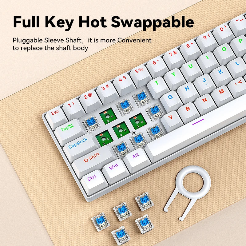 Full Keys Hotswappable Russian Layout Mechanical Keyboard Gaming Customized OEM Keyboard 63keys TKL Wired Keyboard for PC Laptop
