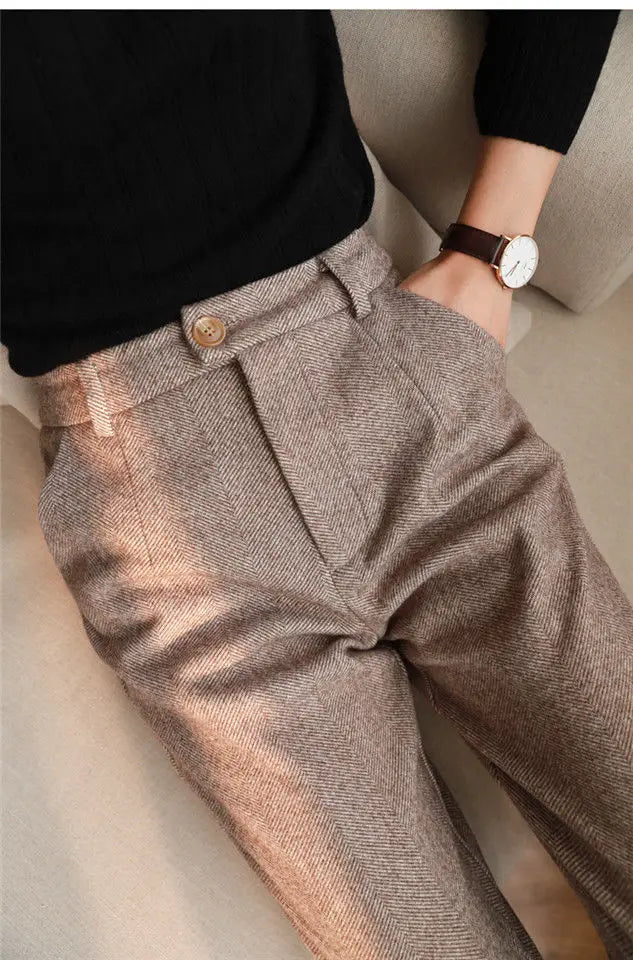 Woolen Pants Women's Harem Pencil Pants 2026 Autumn Winter High Waisted Casual Suit Pants Office Lady Women Trousers