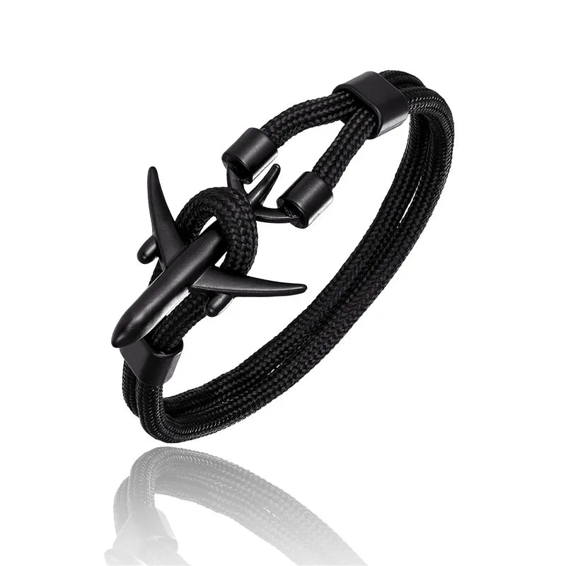 MKENDN Fashion Anchor Men Women Airplane Bracelets Charm Rope Chain Paracord Hope To Safe Jewelry Pulseras hombres