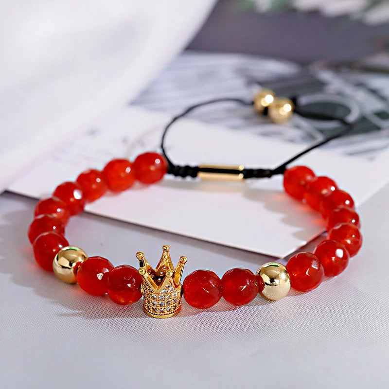 Luxury Crown Zircon Weaving Bracelet Homme Pulseira Hombres Classic Blue Stone Beads Bracelet Men Women Dropshipping