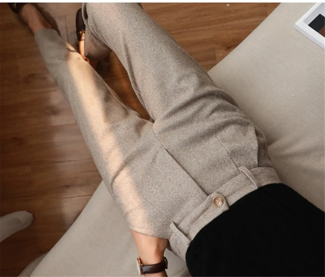 Woolen Pants Women's Harem Pencil Pants 2026 Autumn Winter High Waisted Casual Suit Pants Office Lady Women Trousers