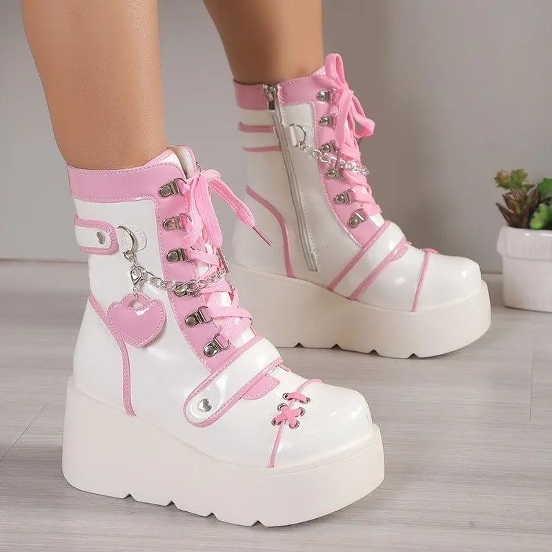 Thick Bottom Boots 2025 New Punk Thick Bottom Middle Boots Women's European and American Cute Hot Girl Motorcycle Boots