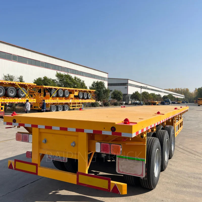 BAIPING 40 ft 25-30 Tons Steel Drop Deck Flat Transport Three Axle Semi Trailer with Front Gear for Sale