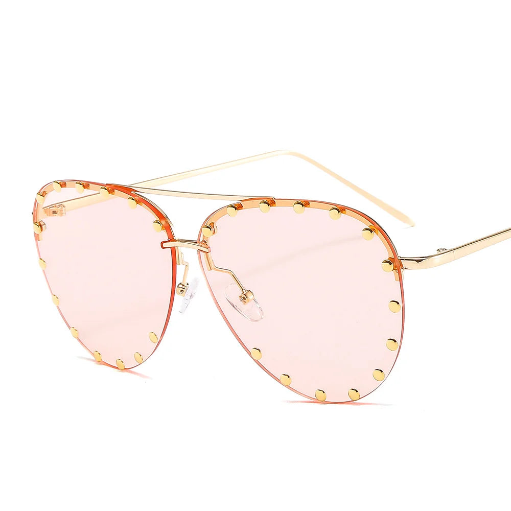 2022 High Gafas Designer Quality Unisex Metal Sunglass Glasses Luxury Branded Aviation Sunglasses studded Large-frame Sunglasses