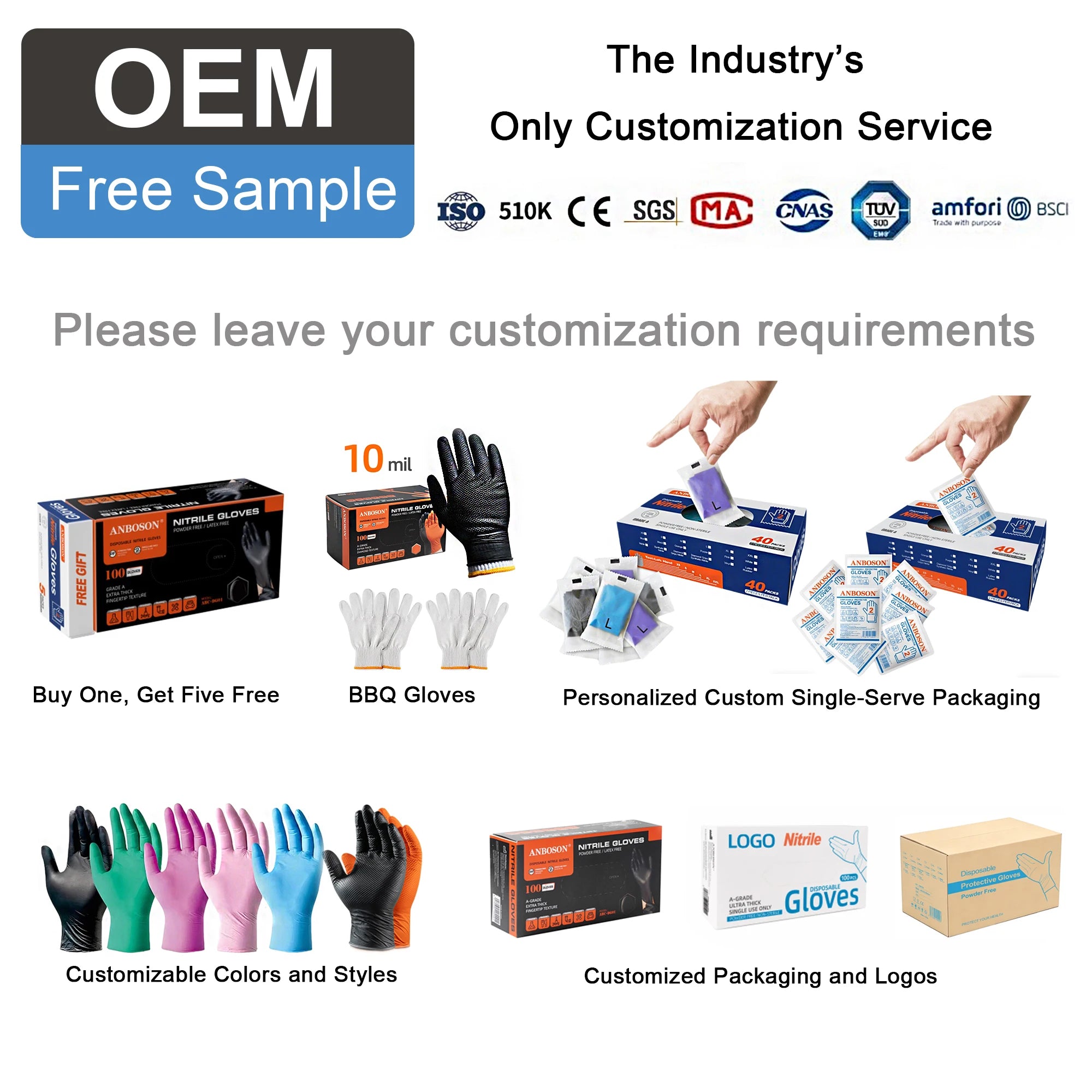 Anboson 10mil Orange Disposable Diamond Textured Nitrile Gloves Guantes De Nitrilo Industrial Heavy Duty for Mechanics