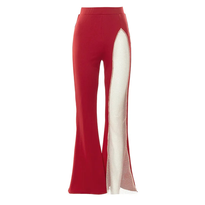 Street Fashion Flared Pants  Women Grenadine High Waist Pants for Women Glitter High Slit Boot Cut Flared Trousers 2021 Autumn