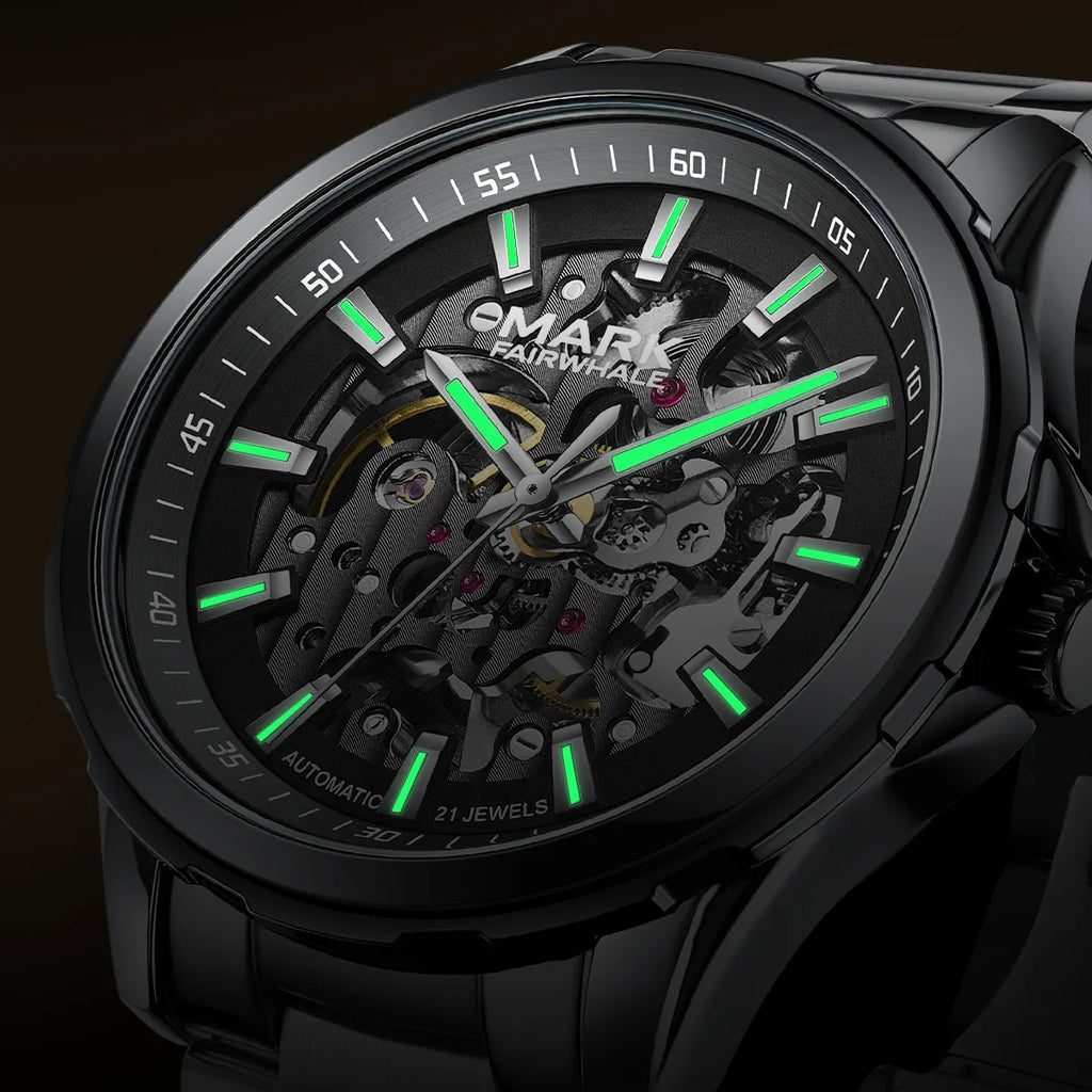 Mark Fairwhale  FW-6950 Automatic Mechanical Men's Watch Fashion Waterproofing Alloy Strap   Pointer on a Gauge