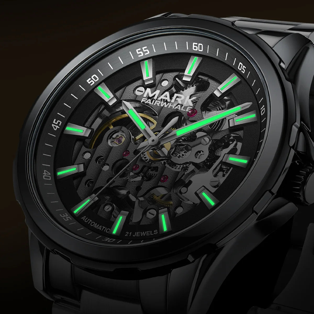 Mark Fairwhale  FW-6950 Automatic Mechanical Men's Watch Fashion Waterproofing Alloy Strap   Pointer on a Gauge