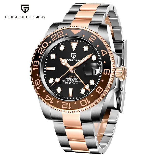 PAGANI 1662 GMT Men Mechanical Watches Sapphire Glass GMT Watches 100M Waterproof All Stainless Steel Automatic Men Watch