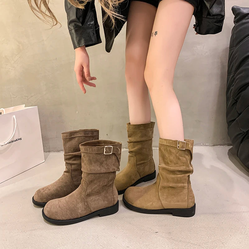Women's Designer 2024 Winter Snow Boots Warm Slip-On Platform Ankle Shoes Non-Slip Flats Cotton Lining for Walking Motorcycle