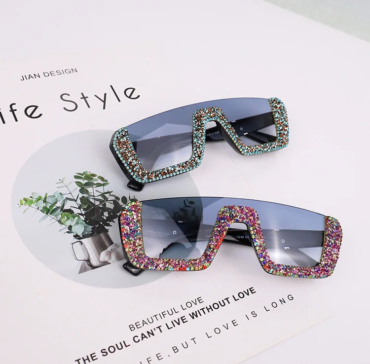 2026 New Arrivals Bling Studded High Quality Glitter Luxury Designer Sun Glasses Shades Rhinestone Square Sunglasses for Woman