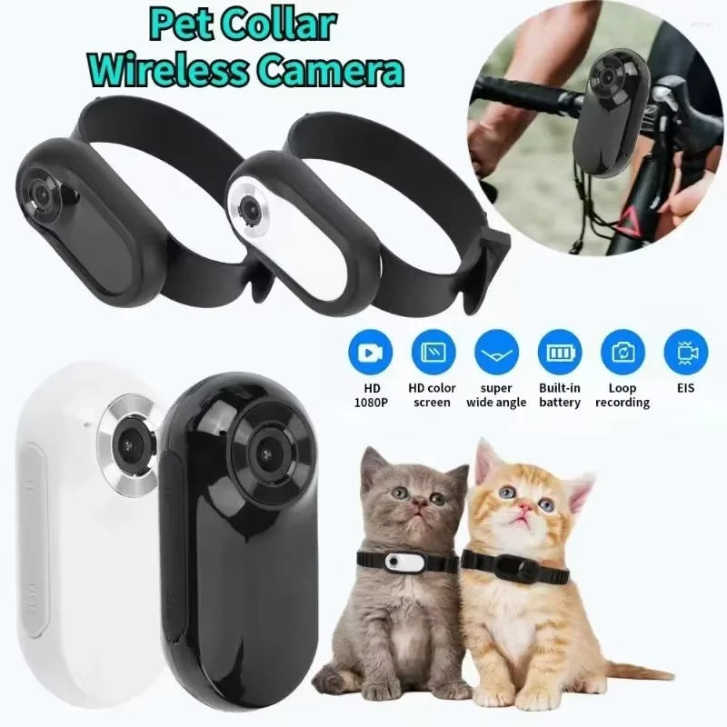 Pet Training Cat Dog Mini Camera Collar 1080P HD Real-Time Tracking Waterproof IP67 Eco-Friendly Fashion Design Nylon Material