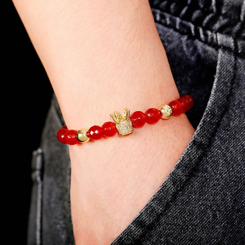 Luxury Crown Zircon Weaving Bracelet Homme Pulseira Hombres Classic Blue Stone Beads Bracelet Men Women Dropshipping