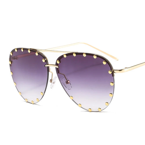 2022 High Gafas Designer Quality Unisex Metal Sunglass Glasses Luxury Branded Aviation Sunglasses studded Large-frame Sunglasses