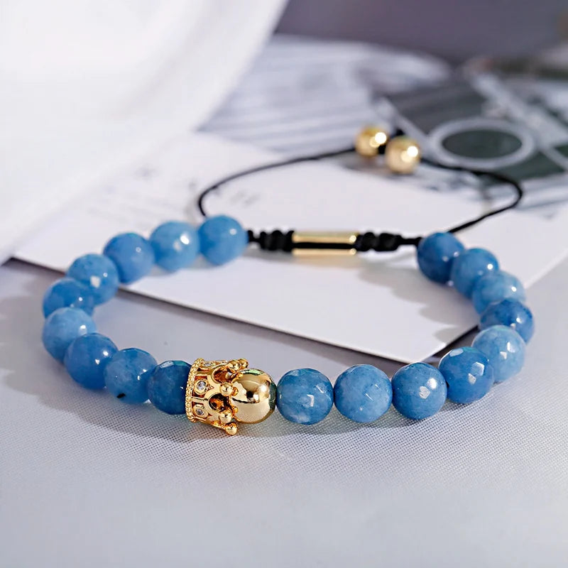 Luxury Crown Zircon Weaving Bracelet Homme Pulseira Hombres Classic Blue Stone Beads Bracelet Men Women Dropshipping