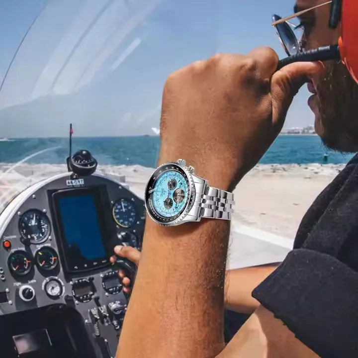Jaragar Mens Automatic Mechanical Watch Fashion Tourbillon Blue Dial Date Display Stainless Steel Strap Sport Watches Men