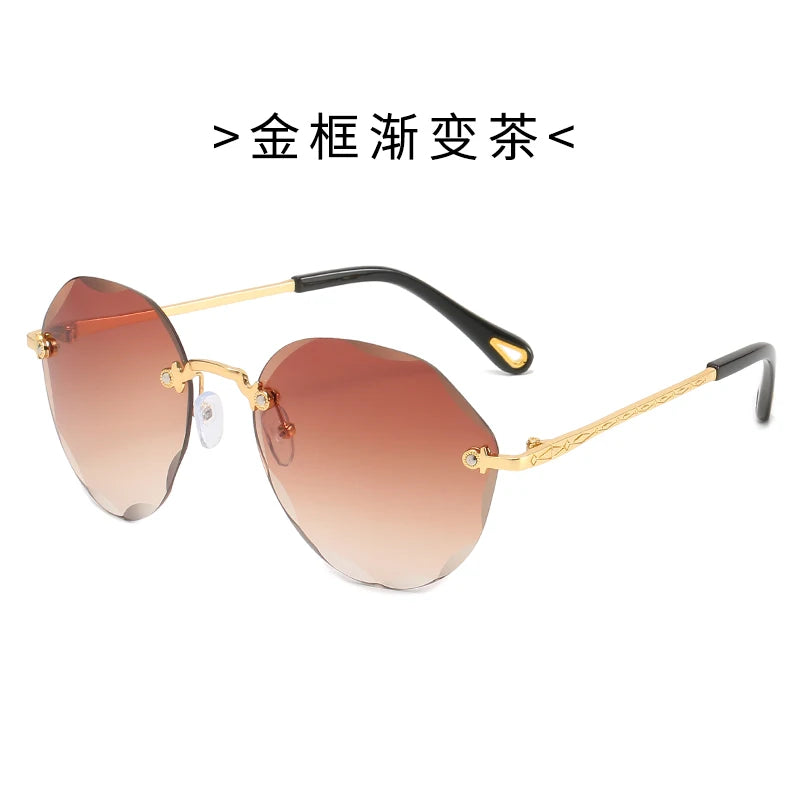 Fashion Rimless Trendy Sunglasses Women Round Cut Edge Gradient Color Sunglasses Gradient Sunglasses UV400 Rimless Shades
