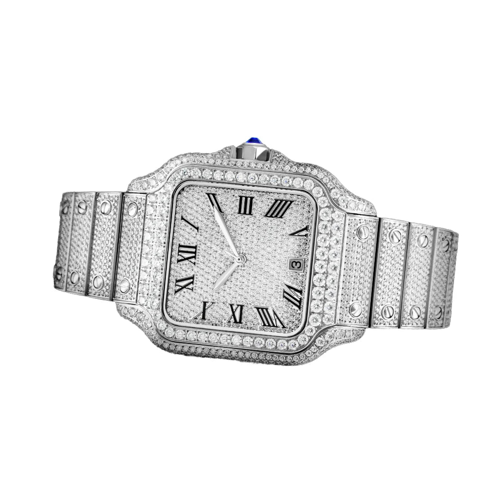 Customized High Quality Men's Ice Crystal VVS Moissanite Watch Cartierable Mechanical Square Case Luxury Wrapped 39mm Hip Hop